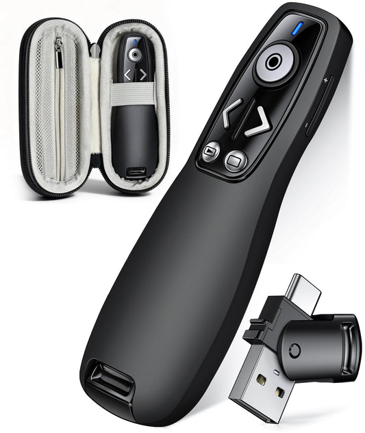 ELISWEEN Wireless Presenter with Carry Case, Presentation Clicker with Protective Storage Bag, Presentation Remote for Powerpoint, Mac, Computer, Laptop