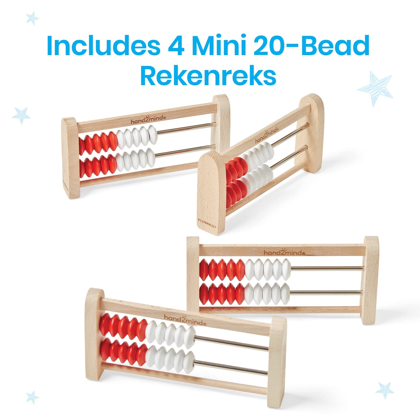 hand2mind Mini 20-Bead Wooden Rekenrek, Number Rack for Kids, Abacus for Kids Math, Counting Beads, Math Manipulatives, Elementary Teacher Must Haves (Set of 4)