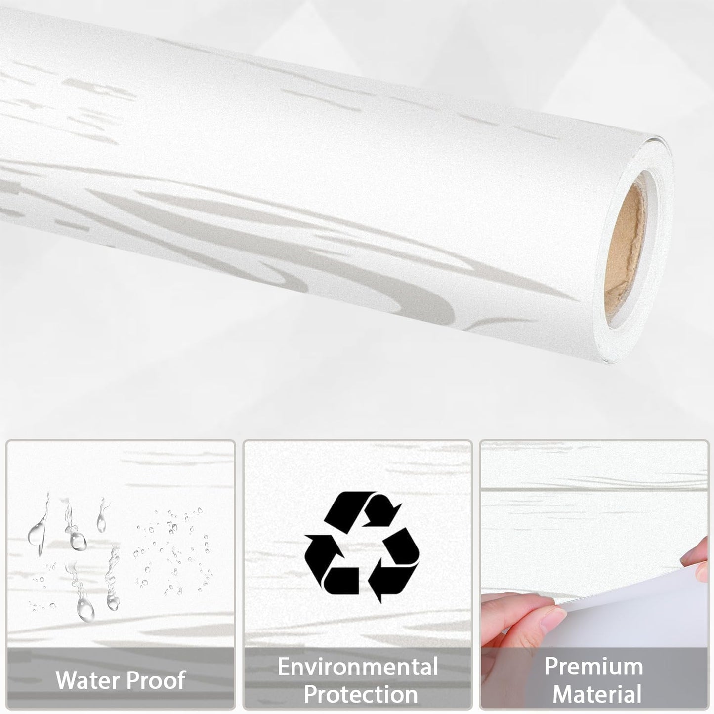 Qyeahkj Rustic Bulletin Board Paper Roll - White Wood Grain Background Paper, Fade Resistant - 17.7in x 20ft for Arts, Crafts & Classroom Supplies