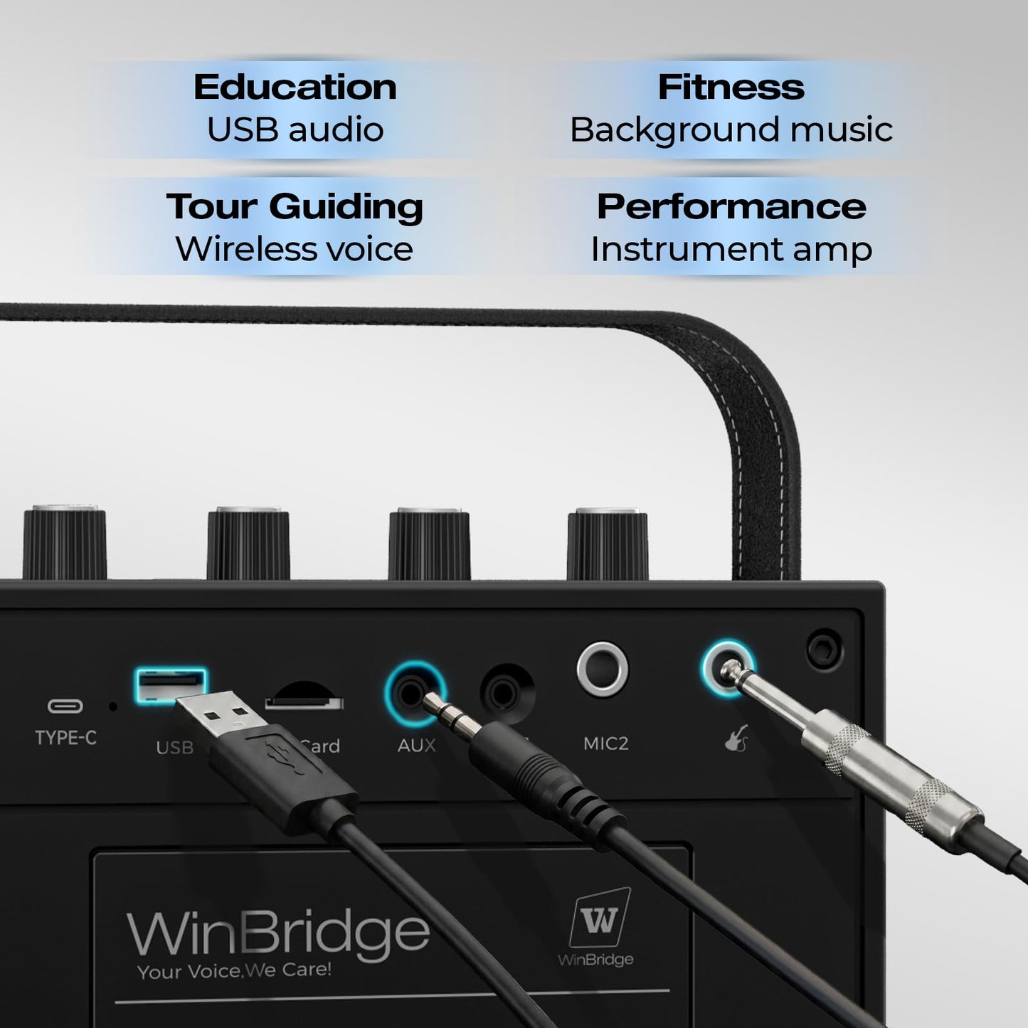 WinBridge S97 60W Bluetooth Speaker Mic– Powerful Wireless Voice Amplifier with Dual Microphones, Portable PA System & Karaoke Machine for Teachers, Sound Effects, Guitar Input, High Bass