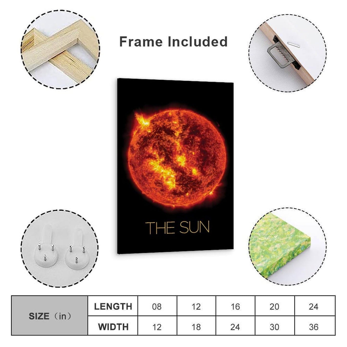 Solar System Planets Canvas Wall Art - The Sun star Space Poster for Kids Room Bedroom Classroom, STEM Educational Astronomy Decor, Science Gift for Boys Girls, 16x24 Inch Framed