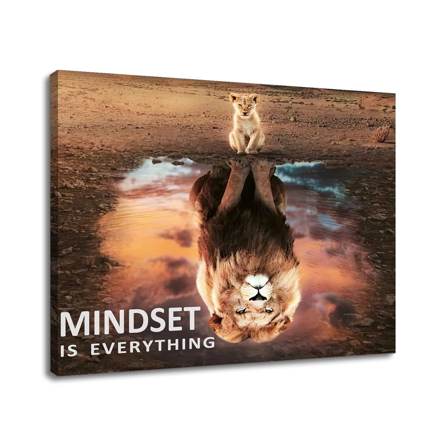 Motivational Canvas Wall Art Mindset is Everything Lion King Inspirational Entrepreneur Quotes Poster Print Artwork Painting Picture for Office Bedroom Home Decor Framed Ready to Hang [24''W x 18''H]