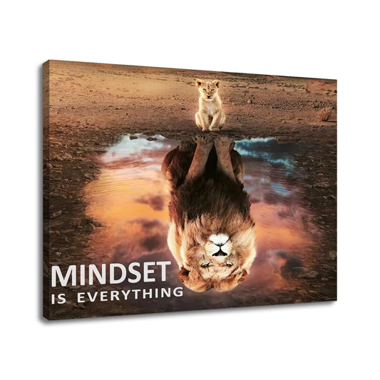 Motivational Canvas Wall Art Mindset is Everything Lion King Inspirational Entrepreneur Quotes Poster Print Artwork Painting Picture for Office Bedroom Home Decor Framed Ready to Hang [24''W x 18''H]