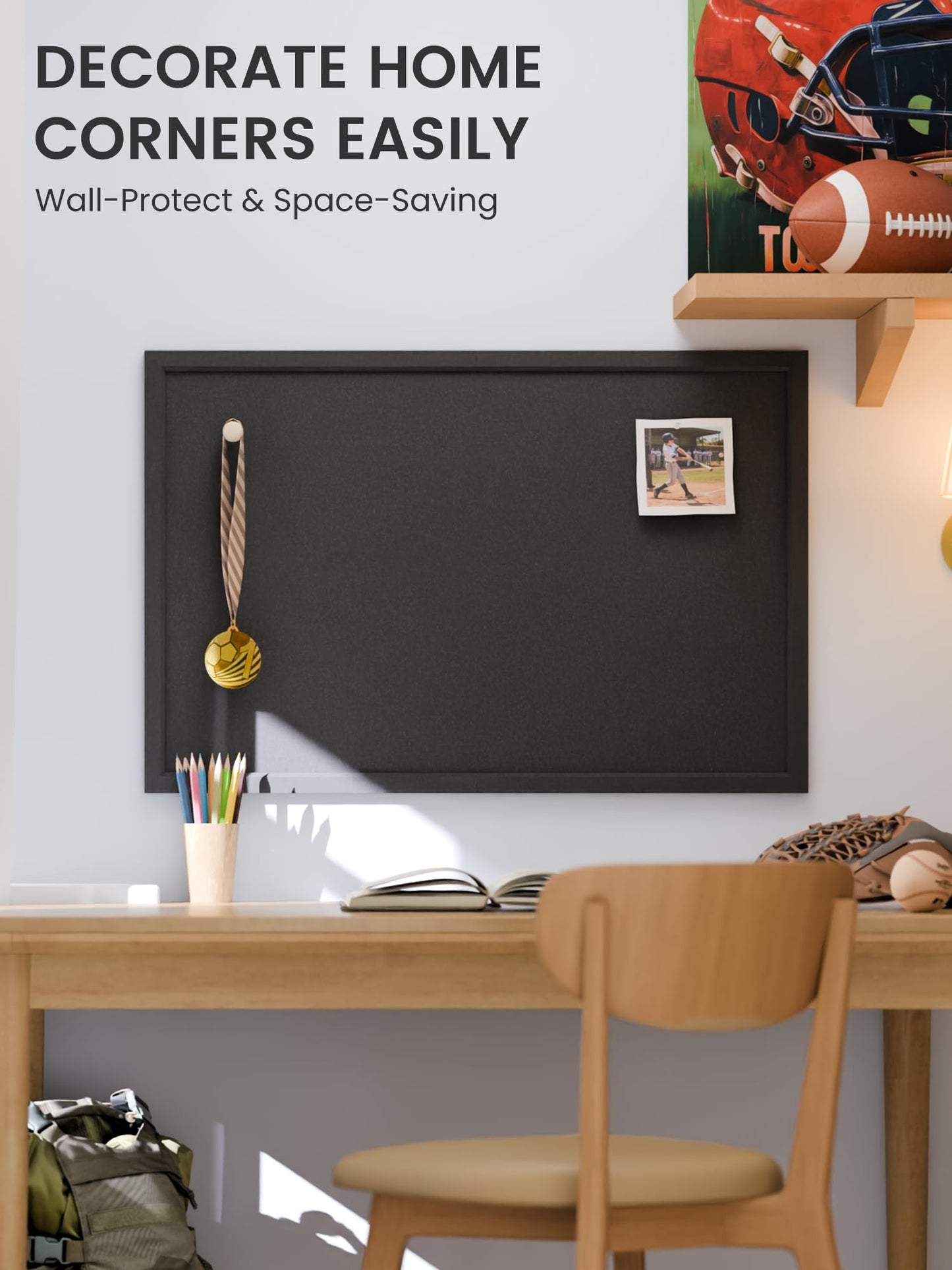 Fluxynara Foldable Cork Board Alternative, Felt Bulletin Board 35.4" x 23.6" Black Frame with 24 Adhesive Tabs, Pin Board for Home Office, Classroom, Entryway, Kitchen Wall Decor—Black