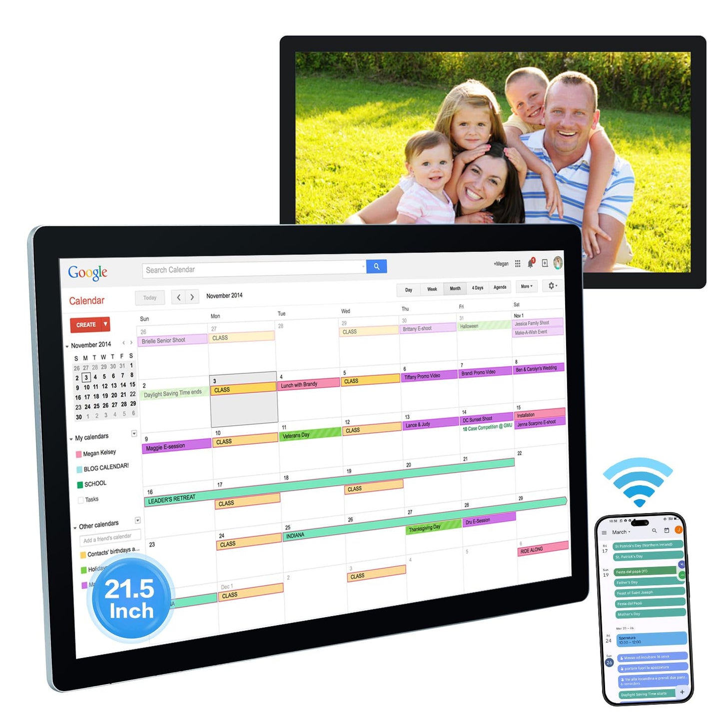 TouchWo 15.6 to 27 inch Touchscreen Digital Calendar & Wall Planners, Smart Whiteboard Calendar for Chore Chart & Work Schedule, Built in Speakers and Camera, Include Wall Mount & Desk Stand (21.5-inch)