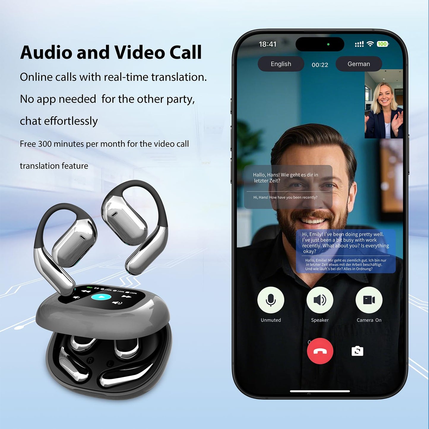 AI Language Translator Earbuds Translation Headphones Real Time 144 Languages Translating Earphones with 8 Accent Offline,Compatible with iOS & Android for Travel/Business/Learning