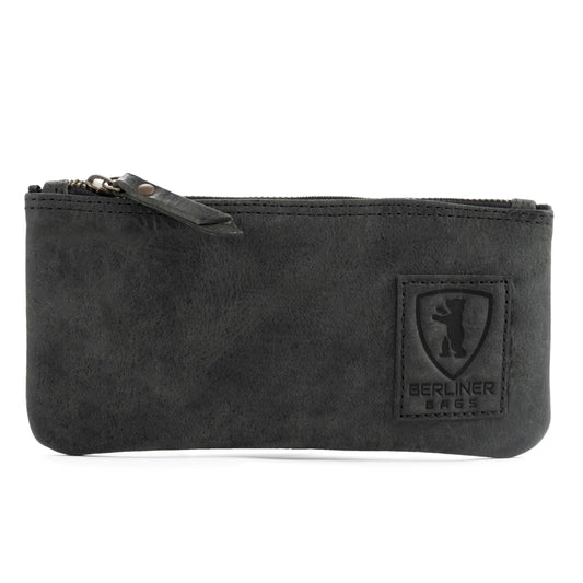 BERLINER BAGS Vintage Genuine Leather Pencil Case, Pencil Pouch for Work and University, Pen Case for Men and Women - Dark Grey