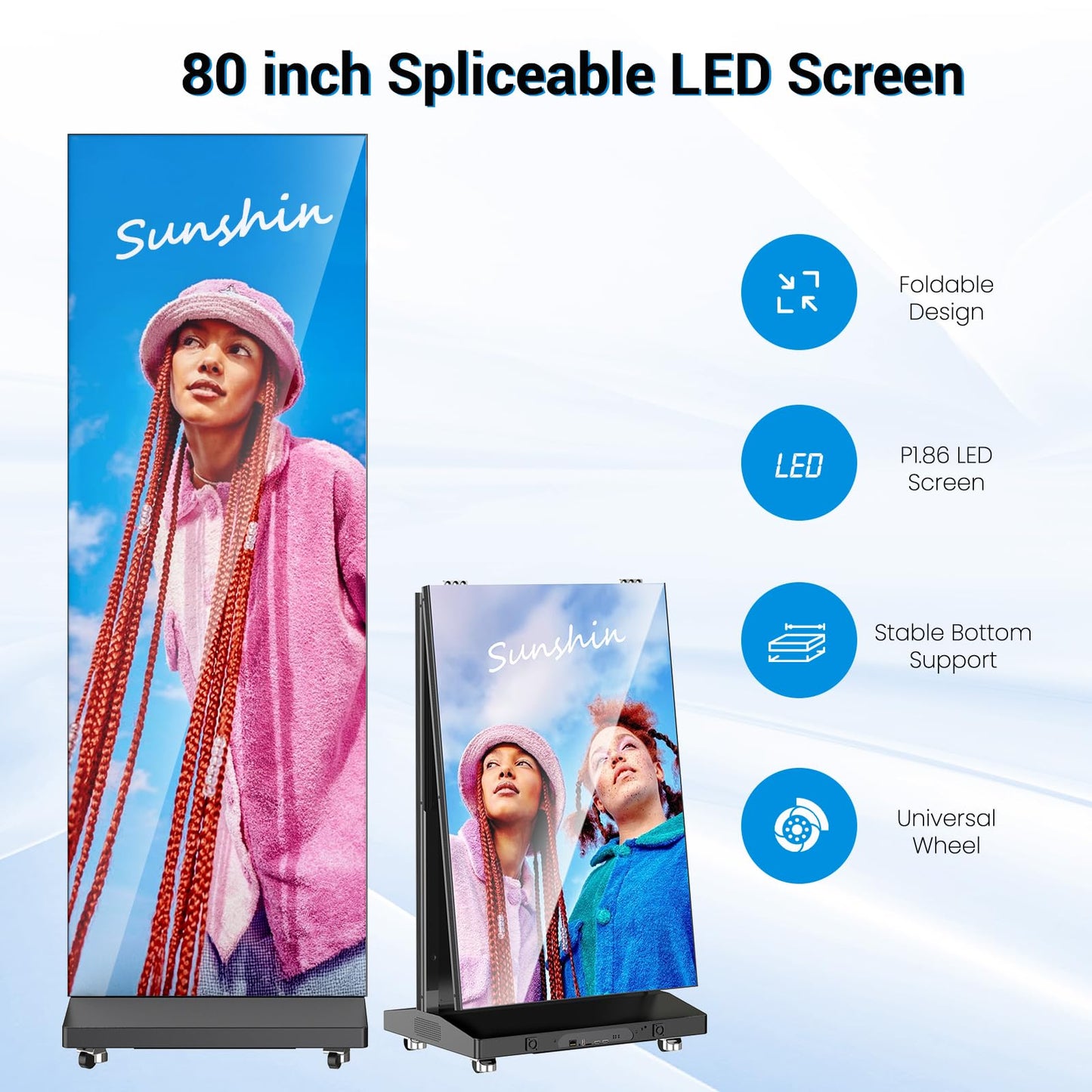 80 Inch LED Digital Signage Display, Foldable Seamless Stitching Kiosk, P1.86 GOB LED Screen Poster with Flight Case, Commercial Advertising Display for Events, Rentals and Weddings (Black, 2 Unit)