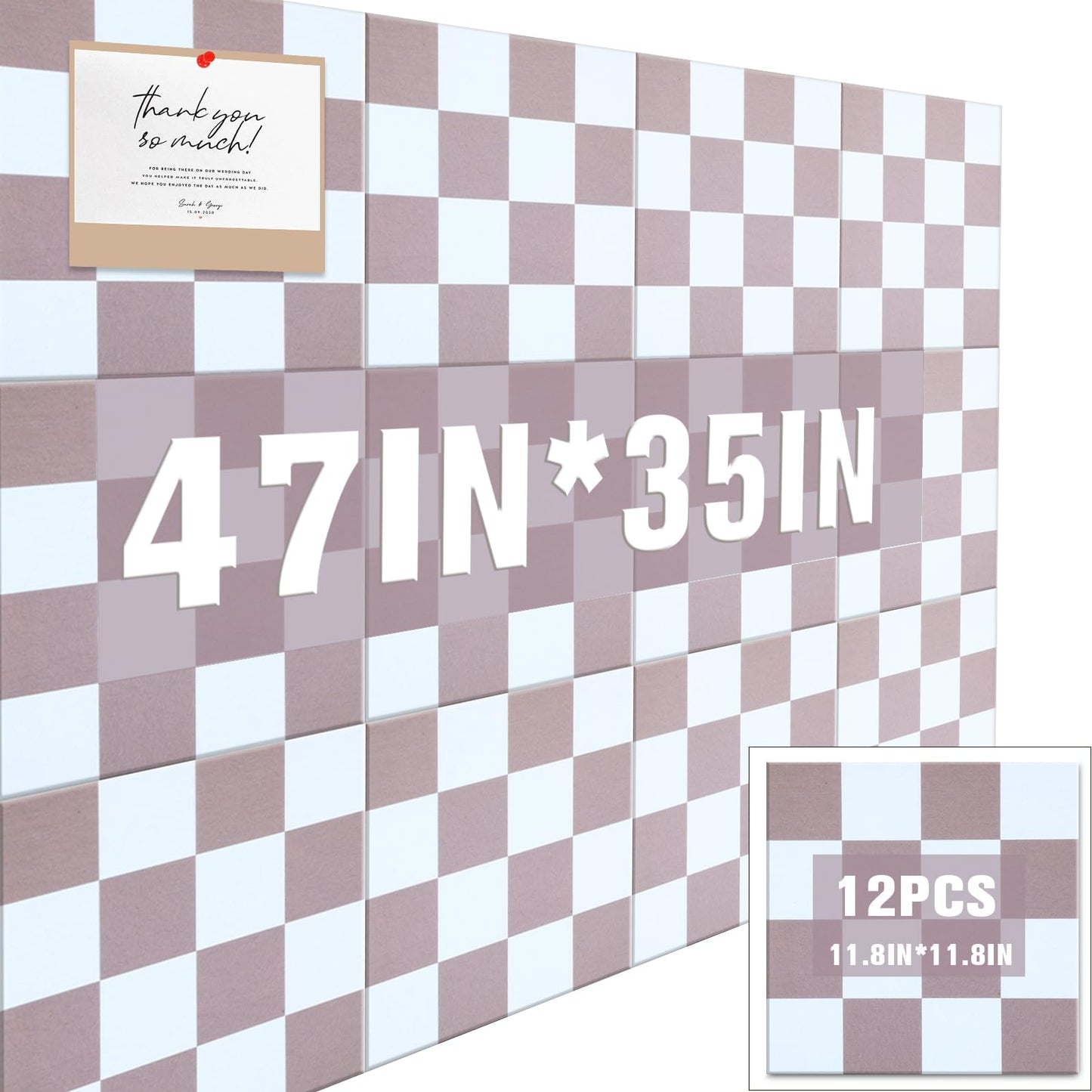 Geyoga 12 Pcs Felt Bulletin Board Tiles for Wall Classroom 12 x 12 Inch Checkered Classroom Wallpaper Backdrop Decor Racing Acoustic Wall Panels Self Adhesive for School Office Home(Brown Plaid)