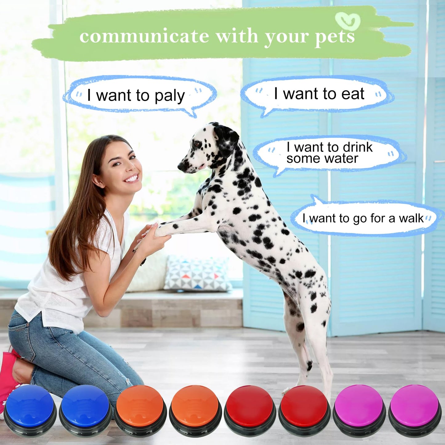 Gelabur Set of 8 Dog Buttons for Communication, Voice Recordable Buttons for Classroom, Dog Training Talking Buttons Starter Set, Pet Easy Speaking Buttons Tools