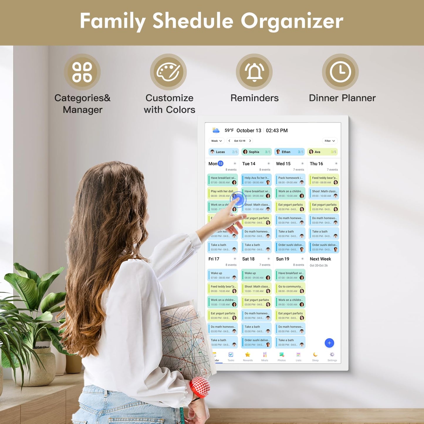 27" Smart Digital Calendar for-Family-Meal-Planner - Electronic Wall Calendar for Business Chore Chort, HD Touchscreen Display, Star Rewards, Sync Online Calendars, Desk Mountable, Gifts for Mom Dad