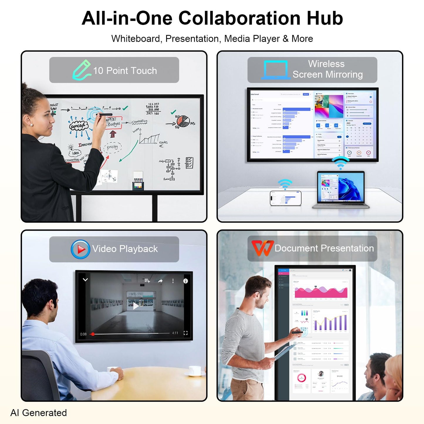 JYXOIHUB Smart Board, 49 Inch Digital Electronic Whiteboard with 8-Core CPU, Support 8K UHD Decoding, Smartboard for Classroom, Screen Mirroring for Live Streaming, Advertising(Board Only)