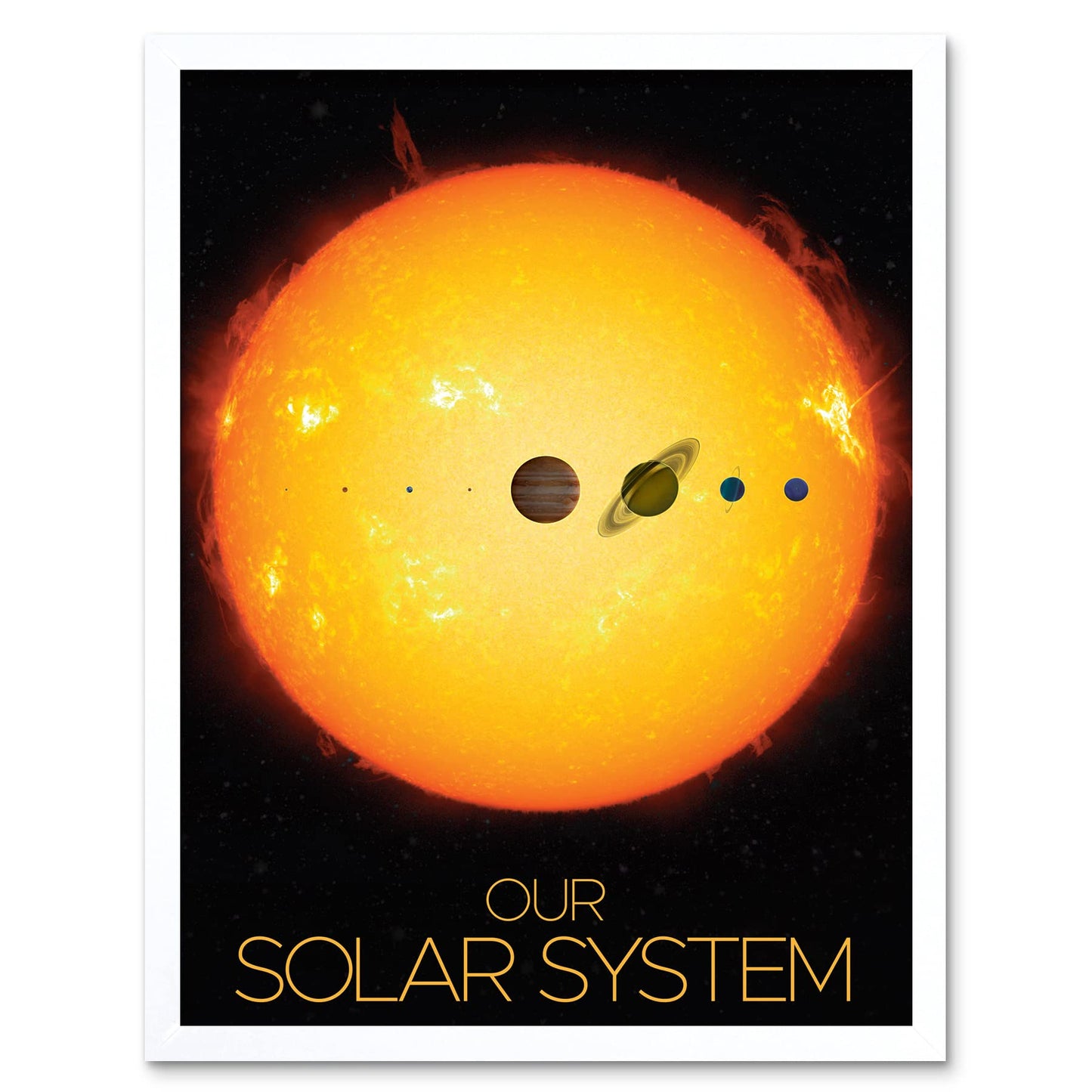 Artery8 NASA Our Solar System Planets and Sun Size Comparison Art Print Framed Poster Wall Decor 12x16 inch