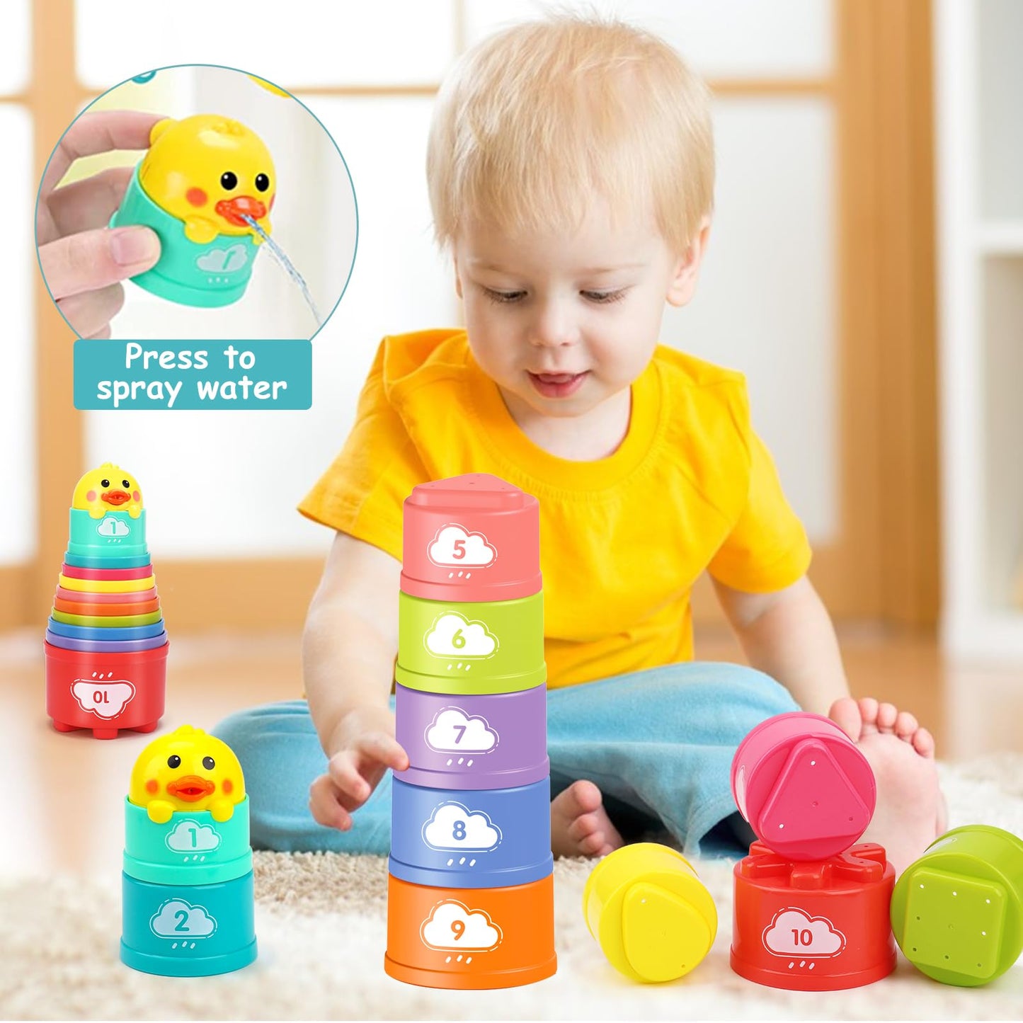 Montessori Baby Toys 6-12-18 Month, Infant Teething Toys Shape Sorter Bin Stacking Cups Blocks for toddlers 1-3, Sensory Educational Learning Toy for 6 7 8 9 10 Month Old Girl Boy 1 2 Year Old Gifts