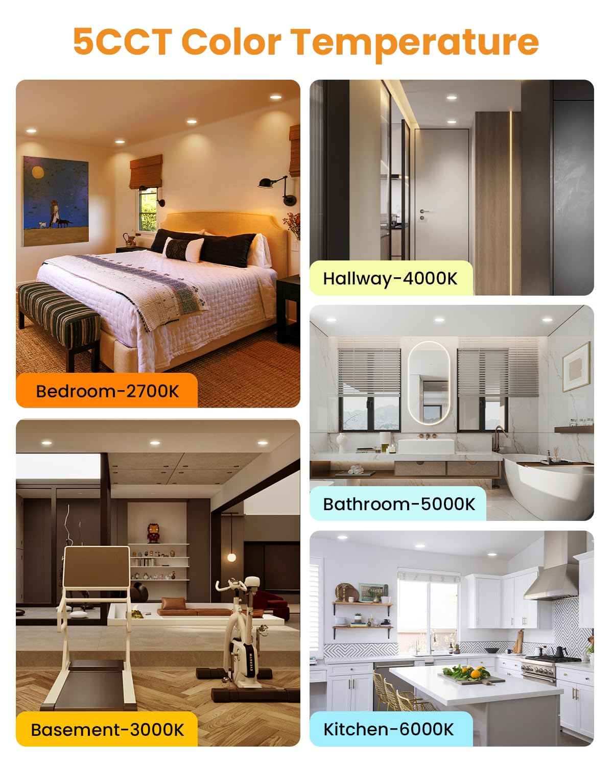 Wembanma 4-Inch LED Recessed Lights, Dimmable, Selectable CCT 2700K-6000K, 800LM, Oil-Rubbed Bronze,