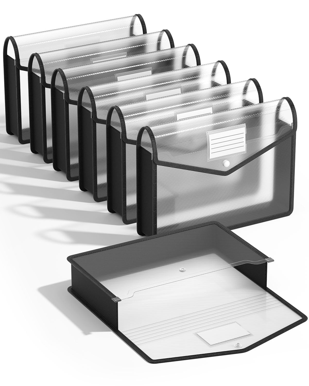 Plastic Expanding File Folder, Transparent envelopes with Snap Closure, No Dividers, Large Capacity, Black File Folder Organizer Holder, Bills&Taxes, Letter/A4 Size for School/Office/Home-7 Pack