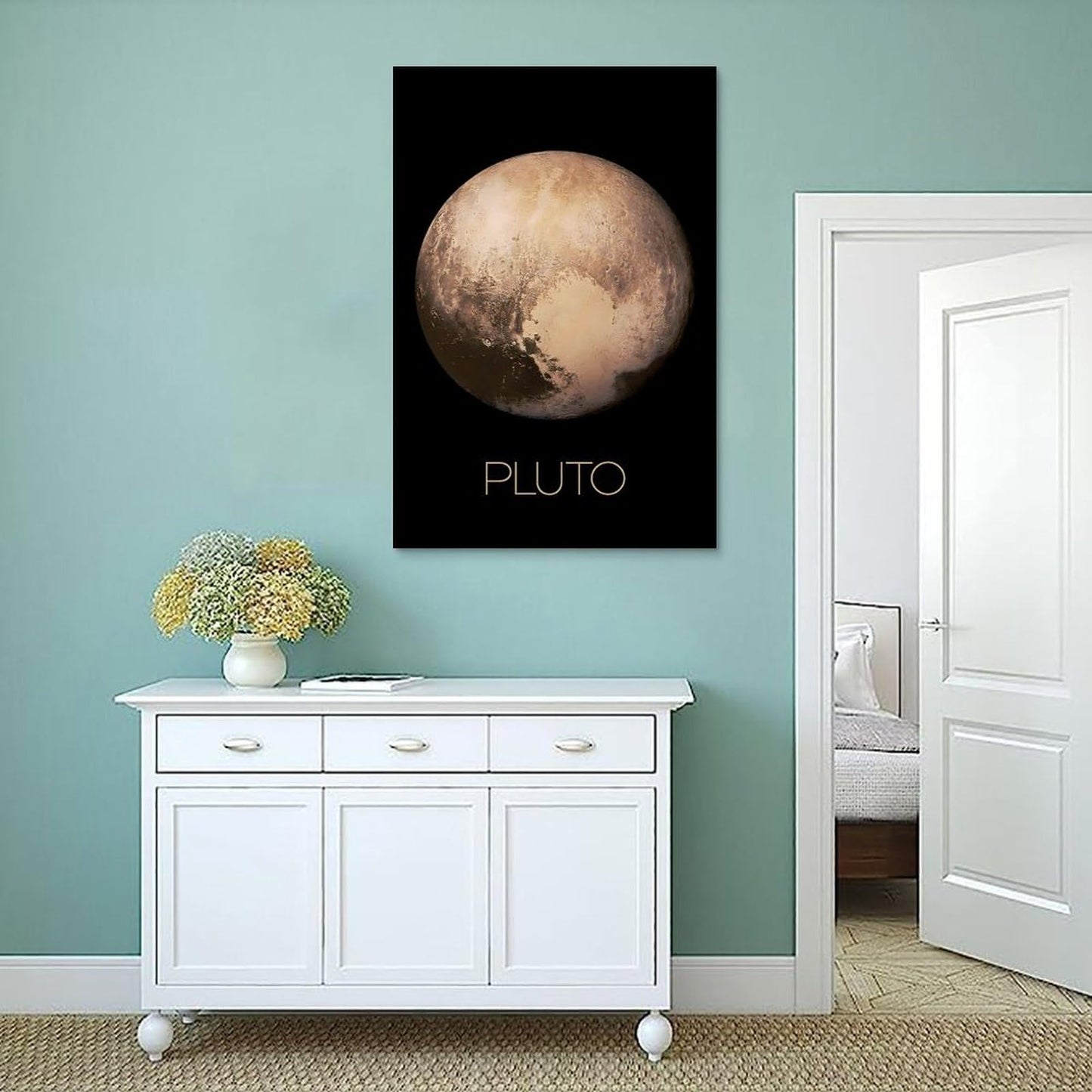 XIAOLOUTINYU Solar System Canvas Wall Art - Pluto Planet Space Poster for Kids Room Bedroom Classroom, STEM Educational Astronomy Decor, Science Gift for Boys Girls Teens, 12x18 Inch Unframed