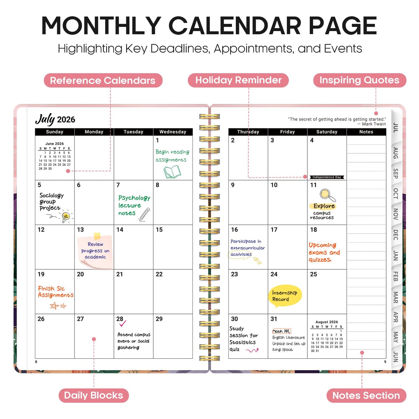Planner 2026-2027, Academic Year Weekly and Monthly Calender Planner, from Jul 2026 - Jun 2027, Spiral Bound School Planning Book, Perfect for Teacher, Student, Women & Men, A5 (6.3" x 8.5"), Sunset Arroyo