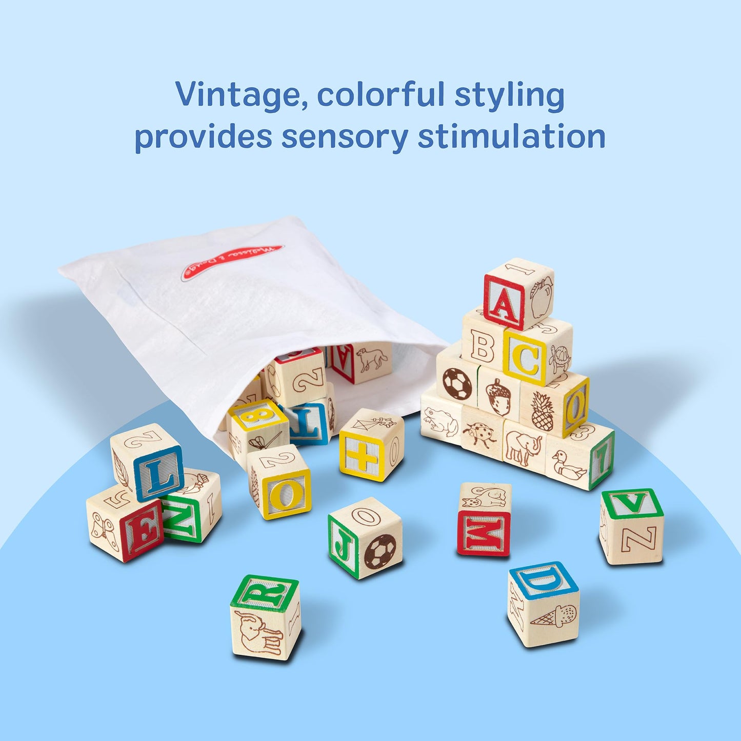Melissa & Doug Deluxe Wooden ABC/123, 50-Piece Set of Classic Letter & Number Wooden Blocks (1” x 1”) with Storage Pouch, Sorting & Stacking Toys for Kids Ages 2+