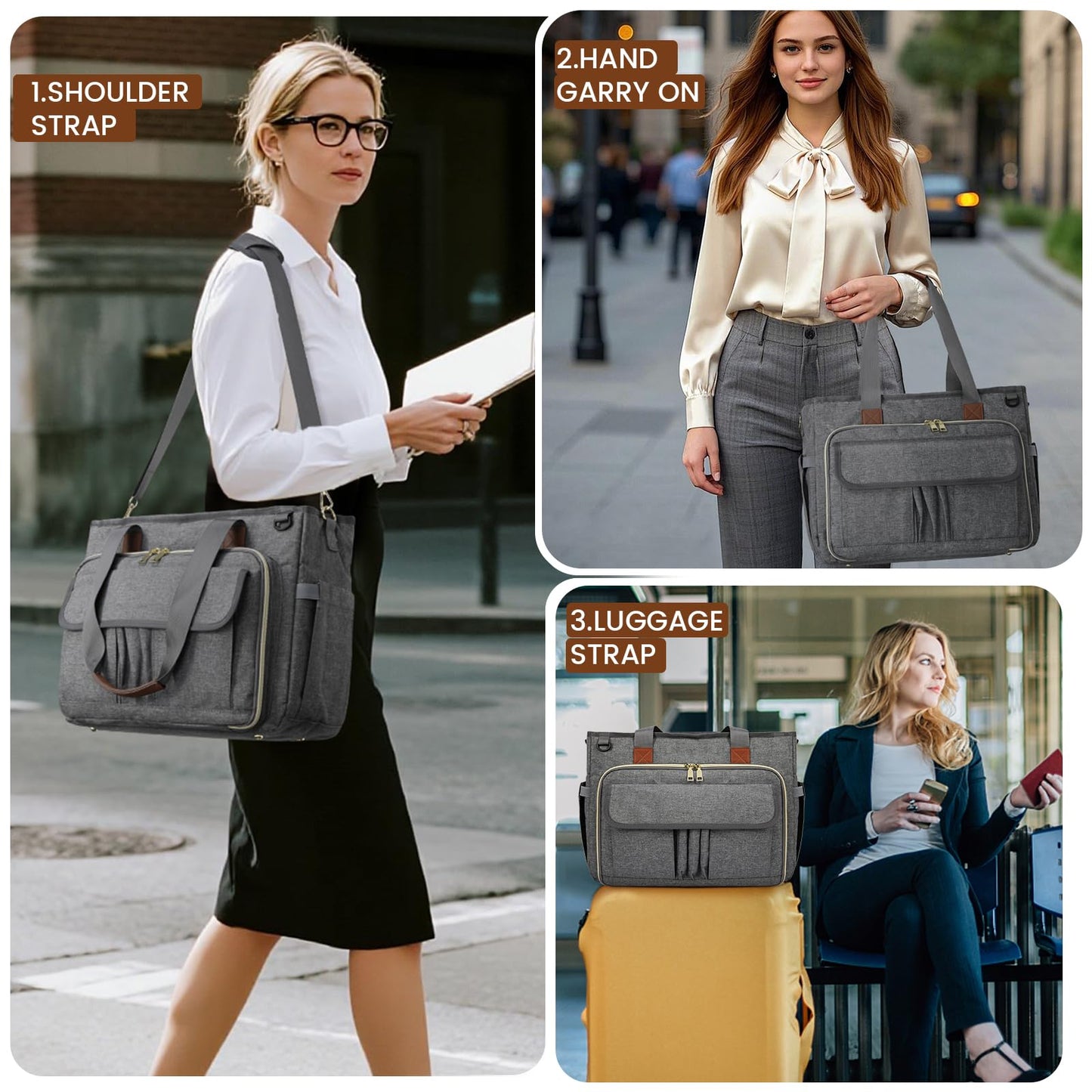RAINSMORE Teacher Tote Bag 15.6 inch Laptop Bag for Women Work Bags Nurse Bag Lightweight Laptop Tote Computer Messenger Shoulder Bags with Insulated Pocket, Professional Laptop Briefcase