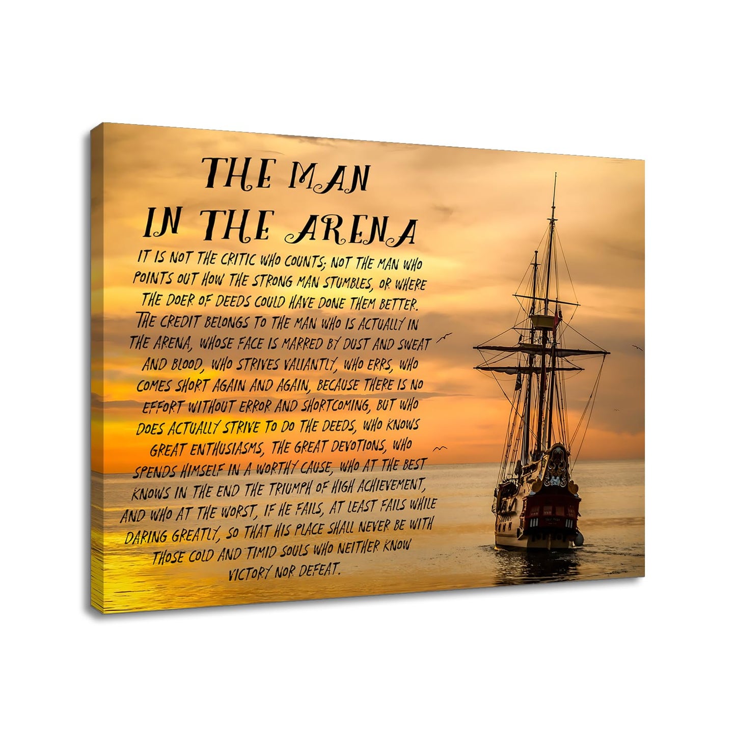 YSPCSUN Inspirational Posters for Office, The Man in the Arena Canvas Poster Single Panel Wall Decor for Home Office Dorm Classroom, Framed Canvas Art, 24x18inch