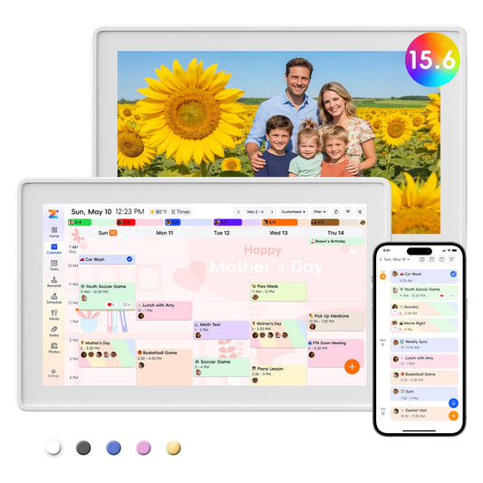 Westsee 15.6" Digital Calendar, No Subscription Smart Family Planner, Interactive Touchscreen Electronic Wall Calendar, Photo Display, Meals, Chore Chart & Tasks, Wall & Desk Mountable (White)