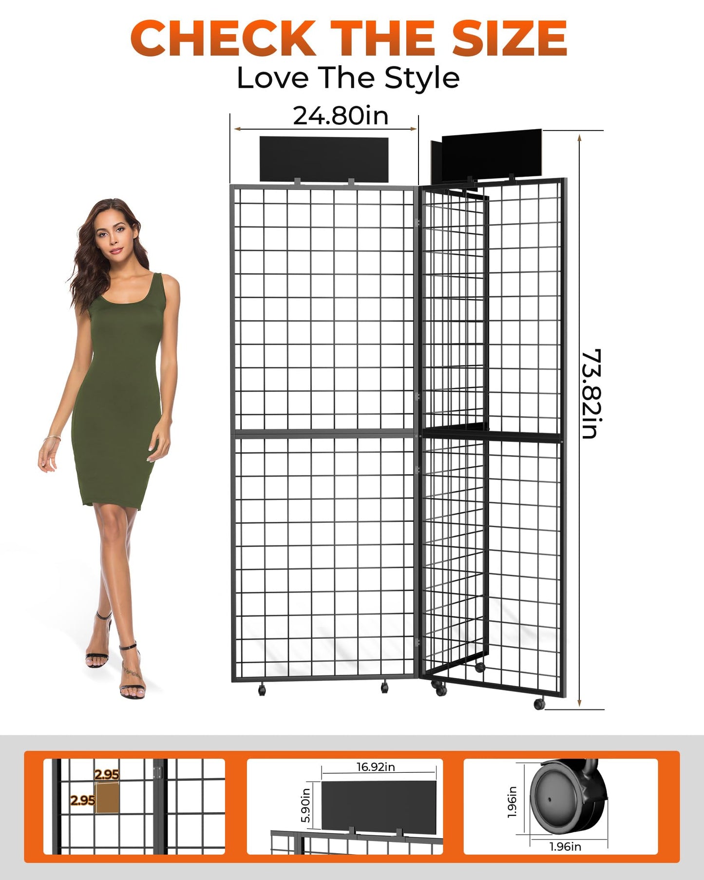 DEMEGA 360° Foldable Grid Wall Panel, Three 6' x 4.25' Ft Double Side Gridwall Display Stand with Notice board, Heavy Duty Sturdy Floorstanding Wire Grid Rack, Movable Wheel for Retail Art Craft Fairs
