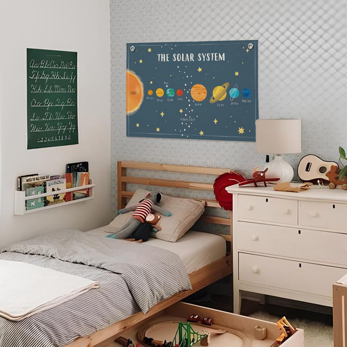 Wheatwin Solar System for Kids, Space Nursery Decor, Space Themed Room Decor, Solar System Linen Canvas Banner Wall Hanging Flag Decor for Playroom 20x30