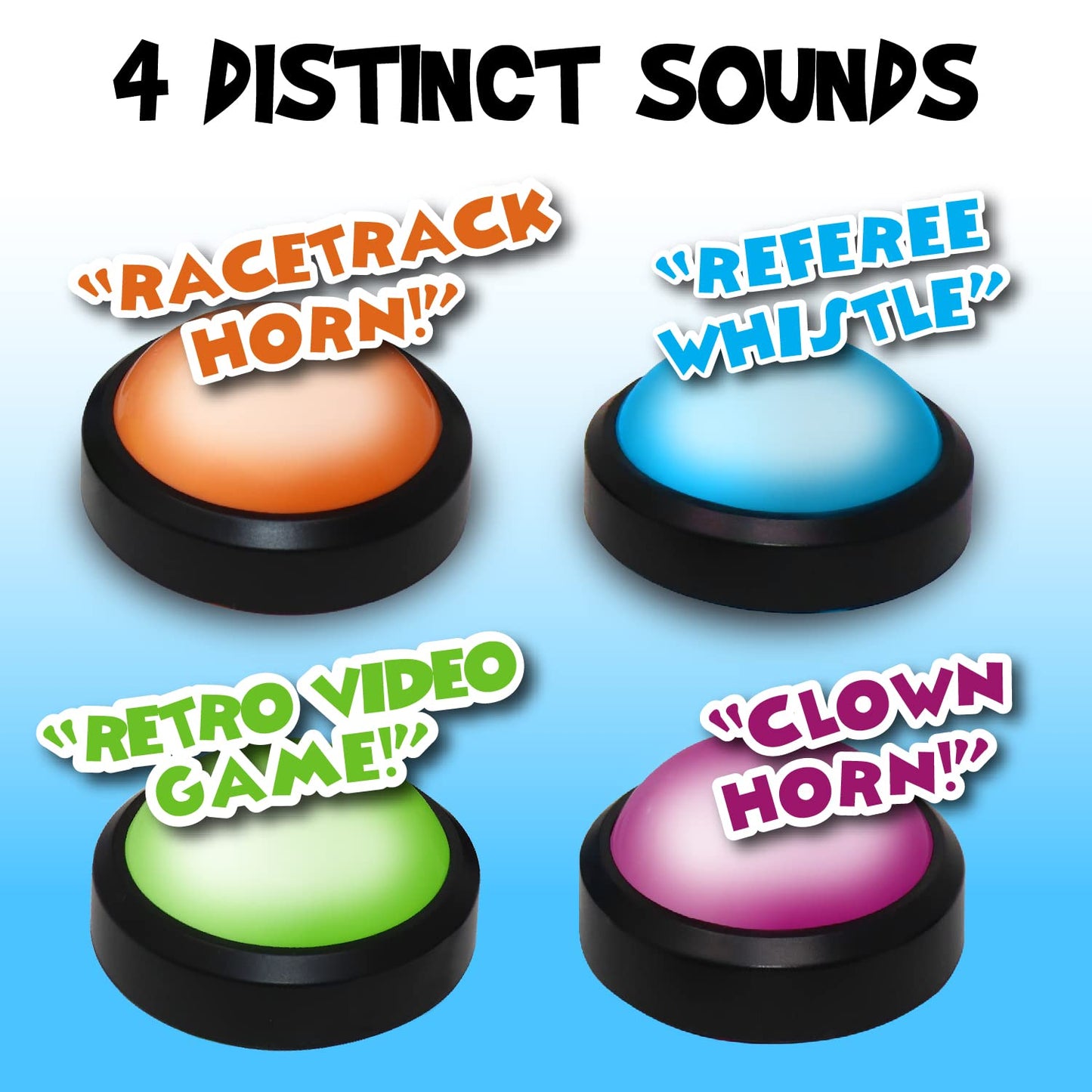 Teacher's Choice 4 Pack Light Up Game Buzzers with Unique Loud Sounds for Each Buzzer | Great for Trivia Games, Family Feud, Jeopardy, Competition, Spelling Bees and More