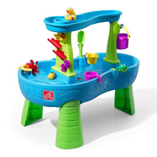 Step2 Rain Showers Splash Pond Water Table, Kids Water and Sand Activity Sensory Playset, Summer Outdoor Toys, 13 Piece Water Toy Accessories, For Toddlers 1.5+ Years Old, Blue & Green