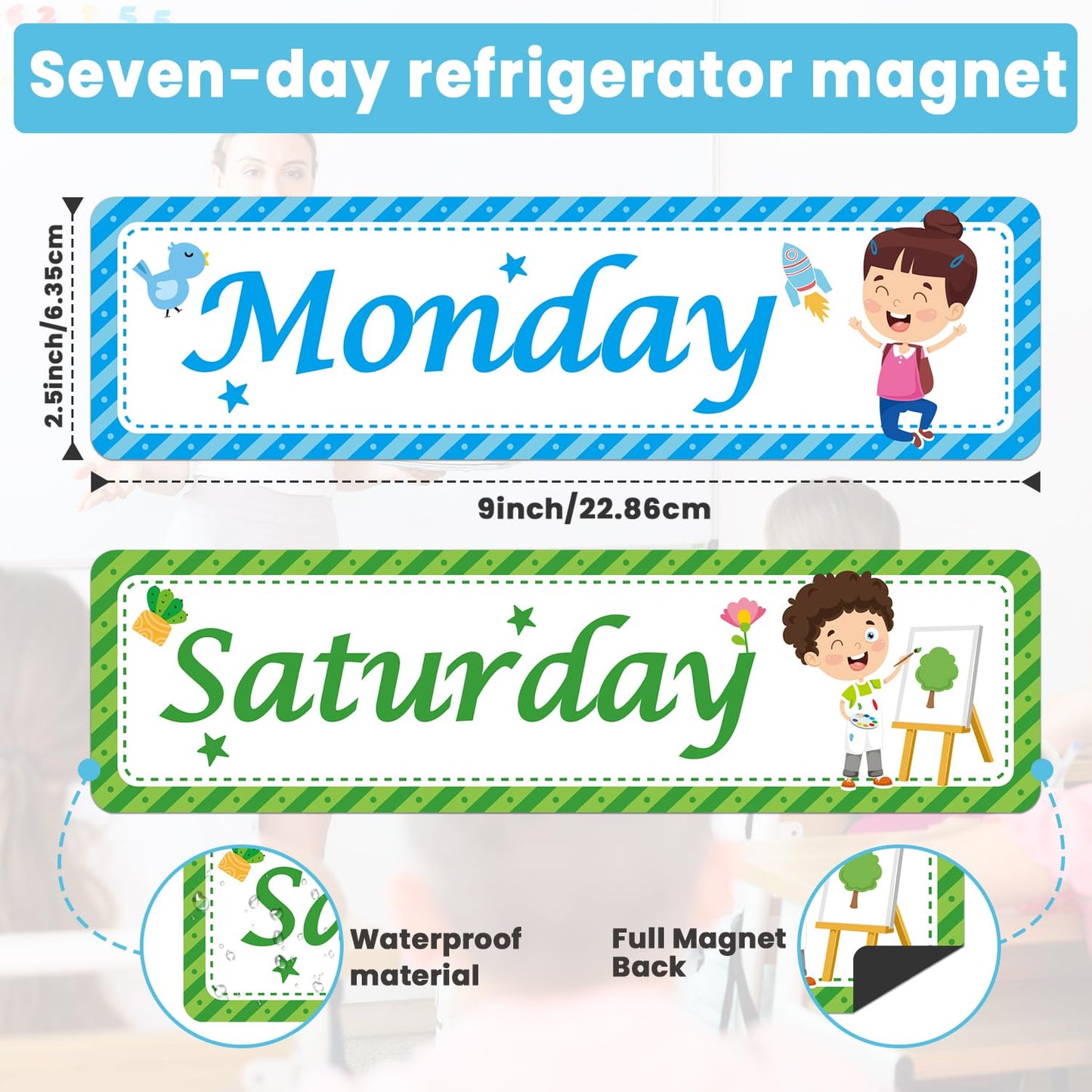 Days of The Week Poster for Kids,Magnetic Days of the Week for Whiteboard,Educational Calendar Magnets with Vibrant Colors - Perfect for Kids Learning, Teachers & Parents (Week)