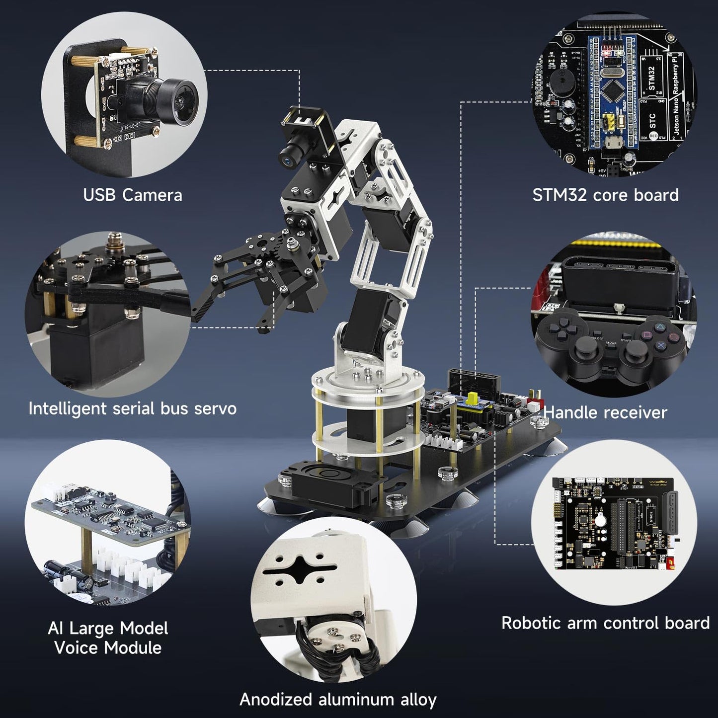 Yahboom ROS2 6DOF Robotic Arm Embodied Intelligence, 3D Spatial Recognition, Virtual Machine PC Control, AI Large Model Voice Module (Standard Kit)