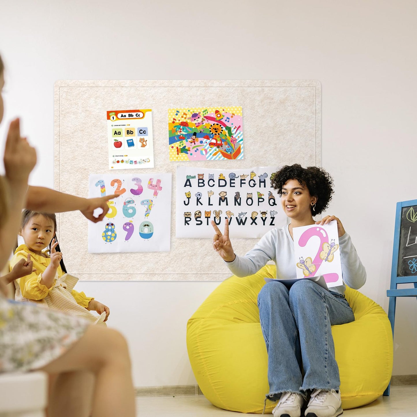 Lightomorrow Large Bulletin Board - 48 x 36 Inches, Decorative Felt Pin Board for Wall - 4' x 3' Foldable Photo Display Board with Self-Adhesive Tape, Includes 20 Push Pins - Oatmeal