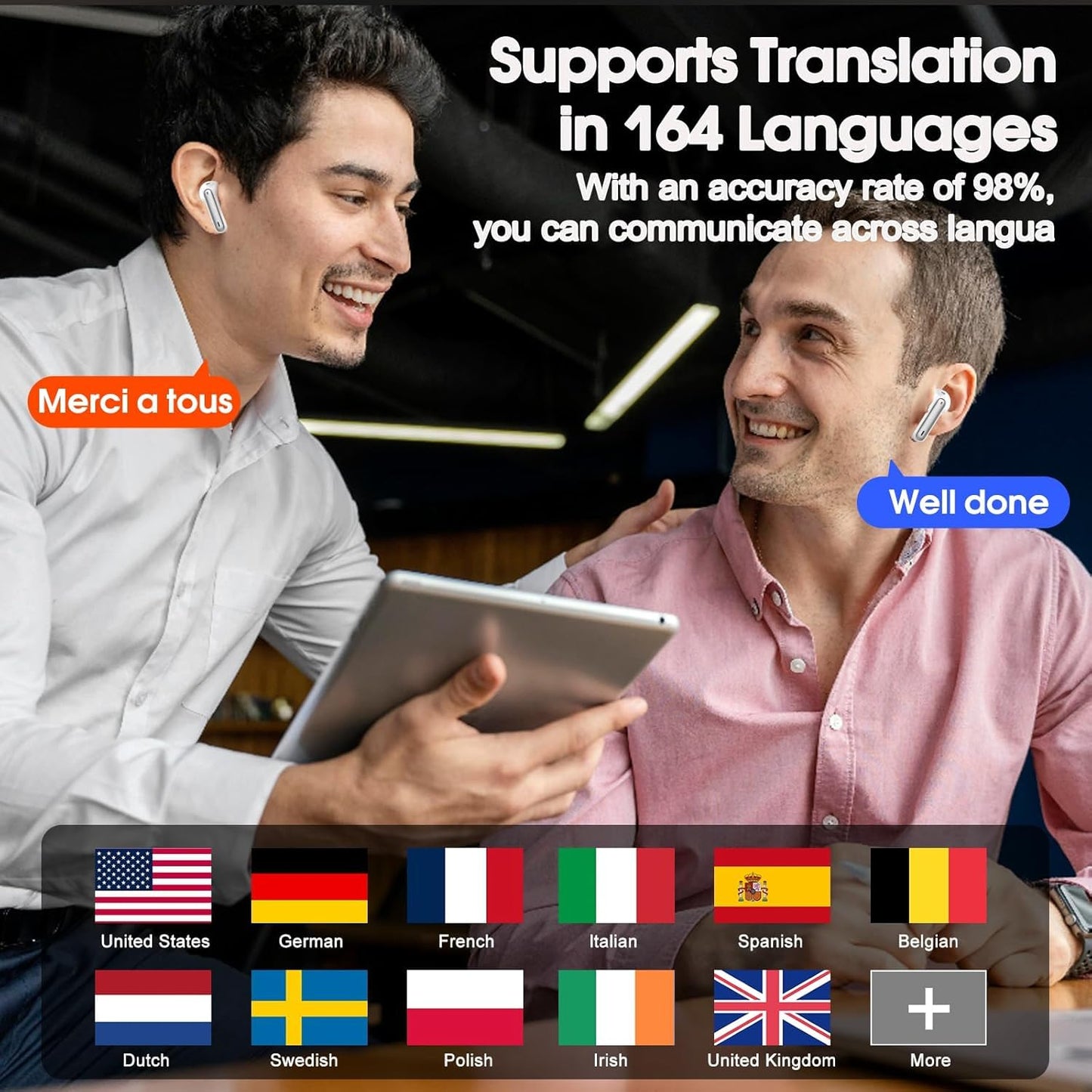 Csasan Ai Translation Earbuds Real Time,3-in-1 Buletooth 5.3 Translator Earbuds with 6 Translation Modes/164 Languages,No Subscription Required Translatior Headphones, White