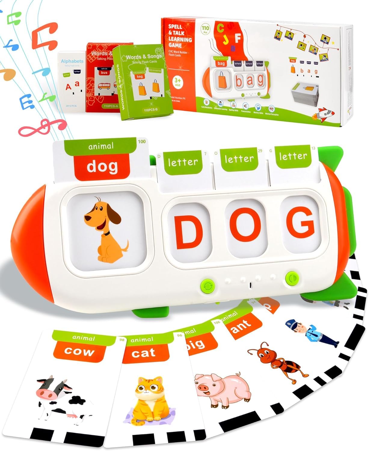 Talking Flash Cards for Toddlers Aged 3-8, Montessori Toys Autism Sensory Toys, Preschool Educational Learning Toys with Speak and Spell Games - 107 Words/6 Songs/26 Alphabets
