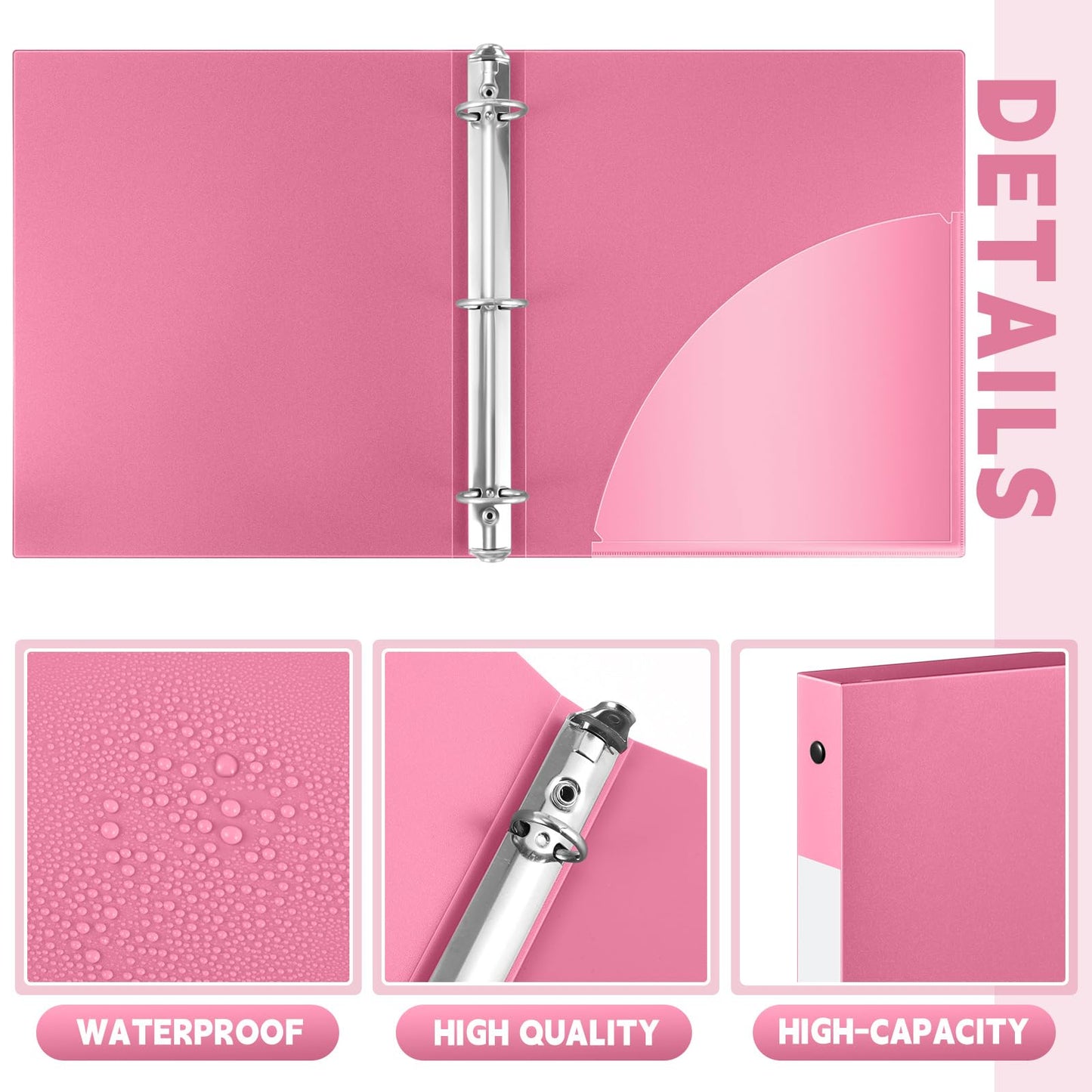 Henoyso 26 Pack 0.5 Inch Plastic 3 Ring Binder Round Ring, Bulk 1/2 Inch Flexible Binders Hold 140 Sheets Letter Size with Pocket, Document Organizer for Back to School Classroom Office (Pink)
