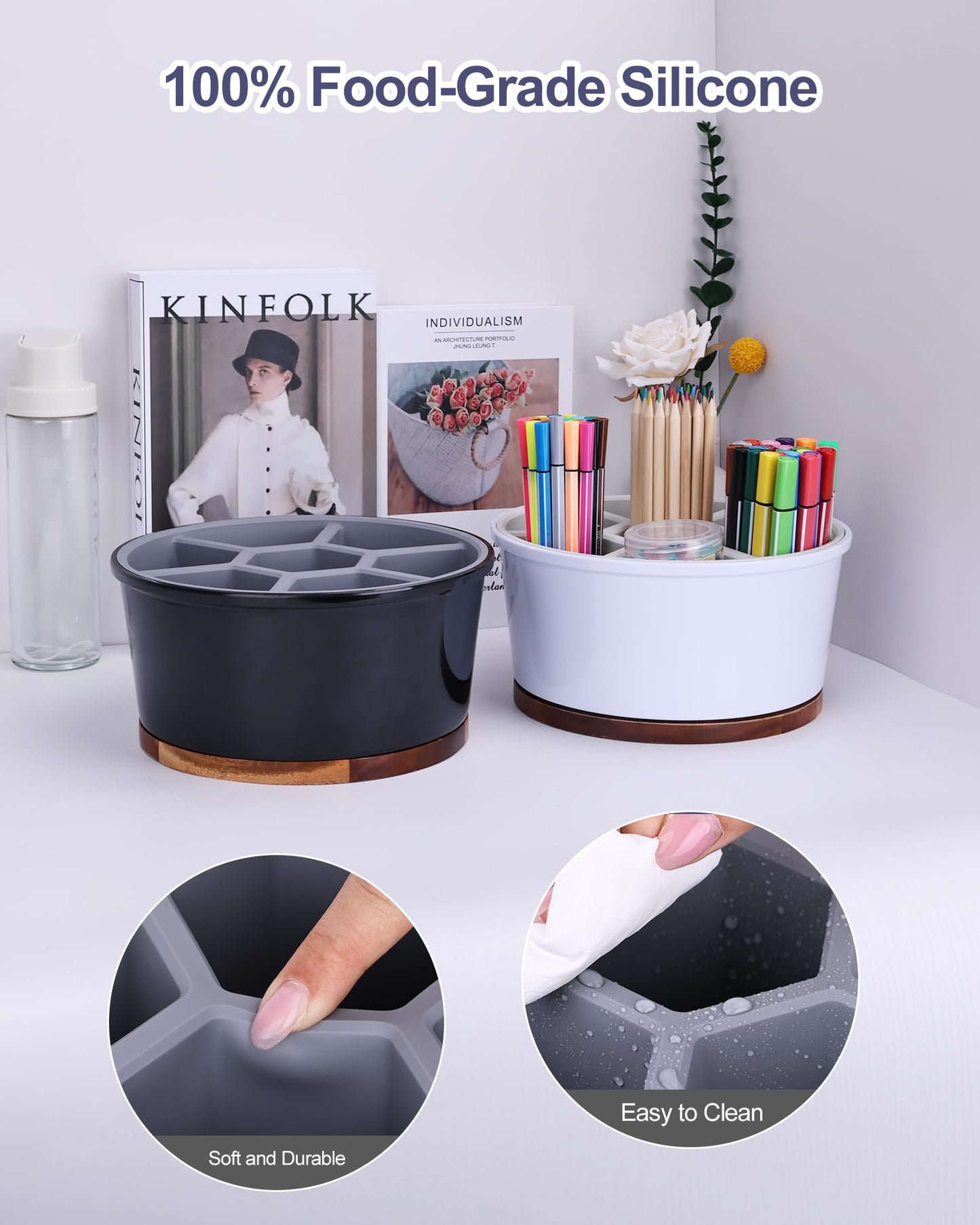 Hitseon Marker Organizer For 300 Markers, 360° Rotating Art Supply Storage Organizer, Pen Holder For Desk School Home Black