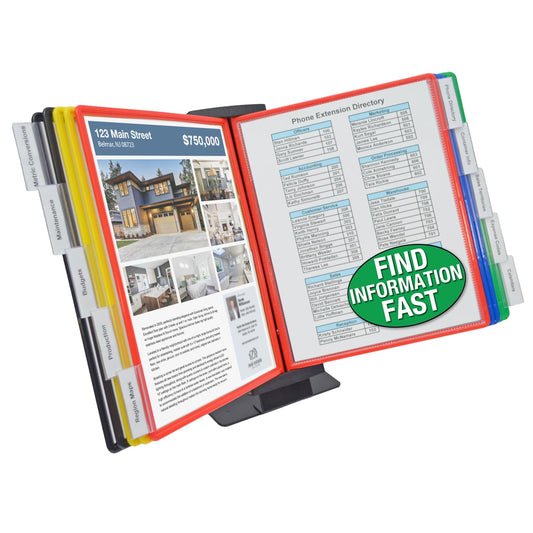Ultimate Office AdjustaView FastFind 10-Pocket Desktop Reference Display Organizer with Assorted Colored EZ Load Pockets to Display 20 Sheets of Your Most Important Letter Sized Documents