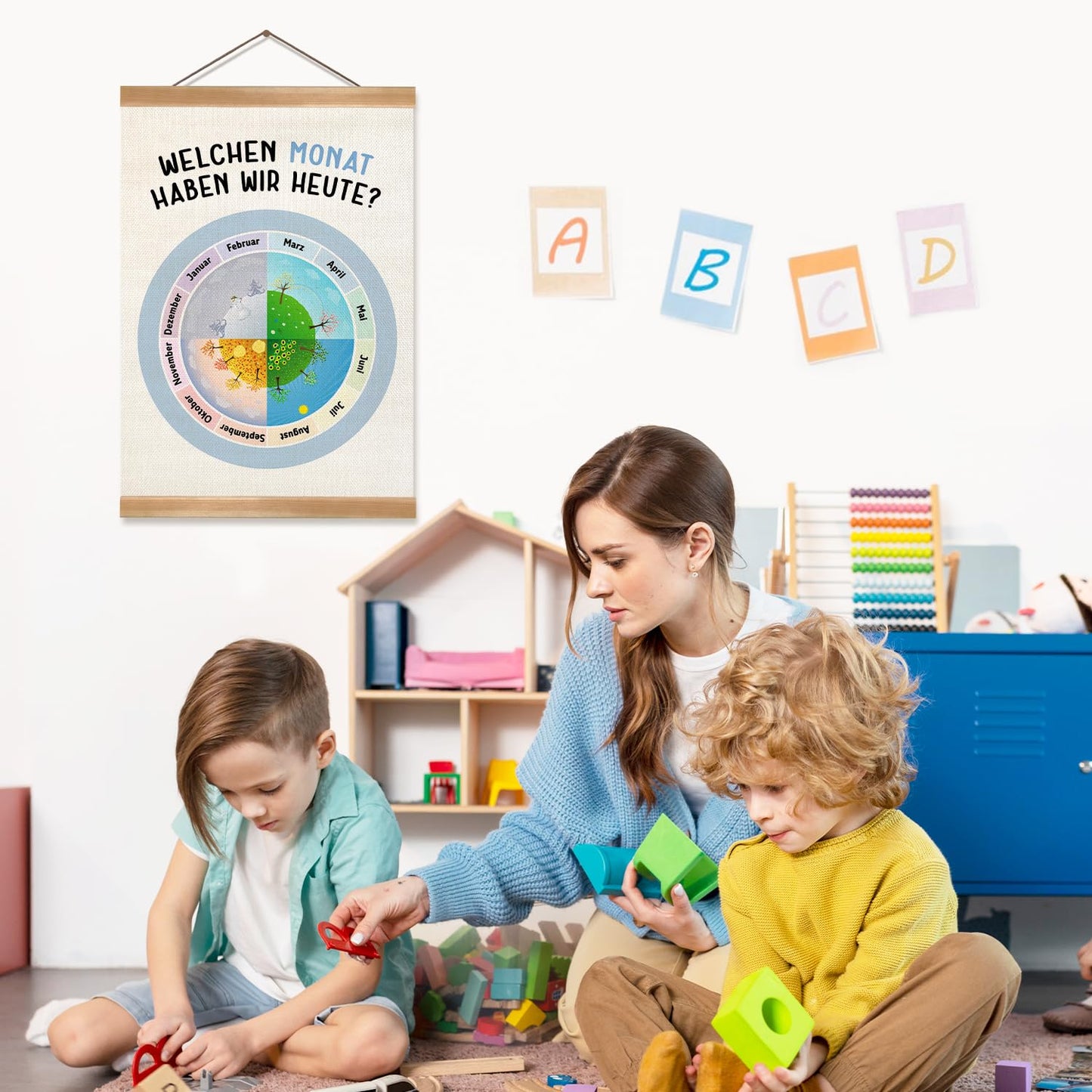 ZTGDA Welchen Monat Haben Wir Heute Calendar Wall Art Poster,Monthly Educational Banner for Classroom,Month and Seasons Wheel for Nursery Kindergarten Playroom Decor, 12x16 Inch(Seasons)