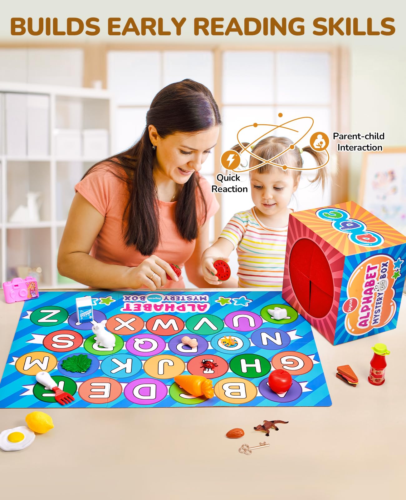 JoyCat Mystery Alphabet Box for Kids 52 PCS Letters Sorting Matching Game Activities Letter Sounds Fine Motor Learning Toys for Preschool Kindergarten Classroom - Easter Basket Stuffers Gifts for Kids