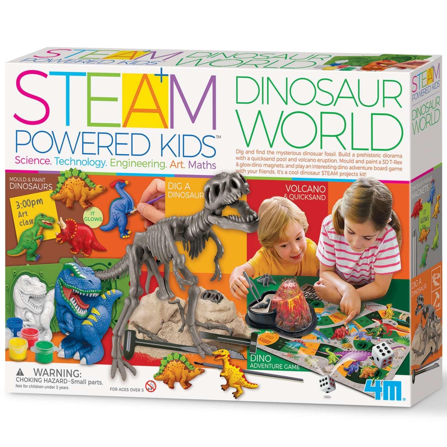 4M | STEAM Dinosaur World Exploration| Hands-On Science Kit with Dinosaur Figures & Fossil Experiments for Kids Ages 5+ - Educational Paleontology Toy Gift