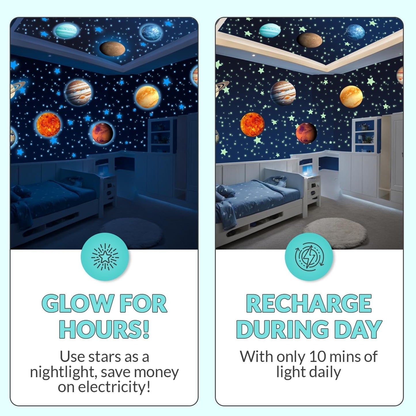 LUMOSX Glow in the Dark Stars and Planets - 534 pcs with Constellation E-Book | Solar System Wall Decal, Planet Wall Decals, Space Wall Stickers, and Space Wall Decals for Kids Room Decor (Blue)