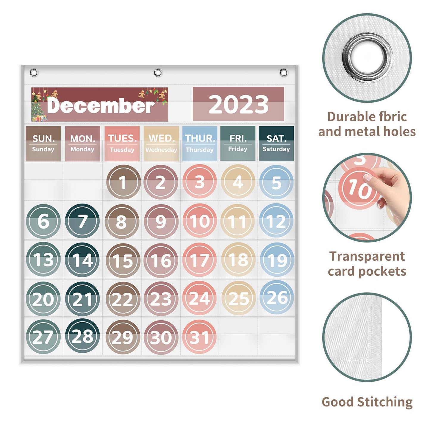 Monthly Calendar Pocket Chart for Classroom, Printed Days of The Week with Cards, Learning for Home or Kindergarten, Teacher Must Have Supplies That Fits Any School Décor (White)