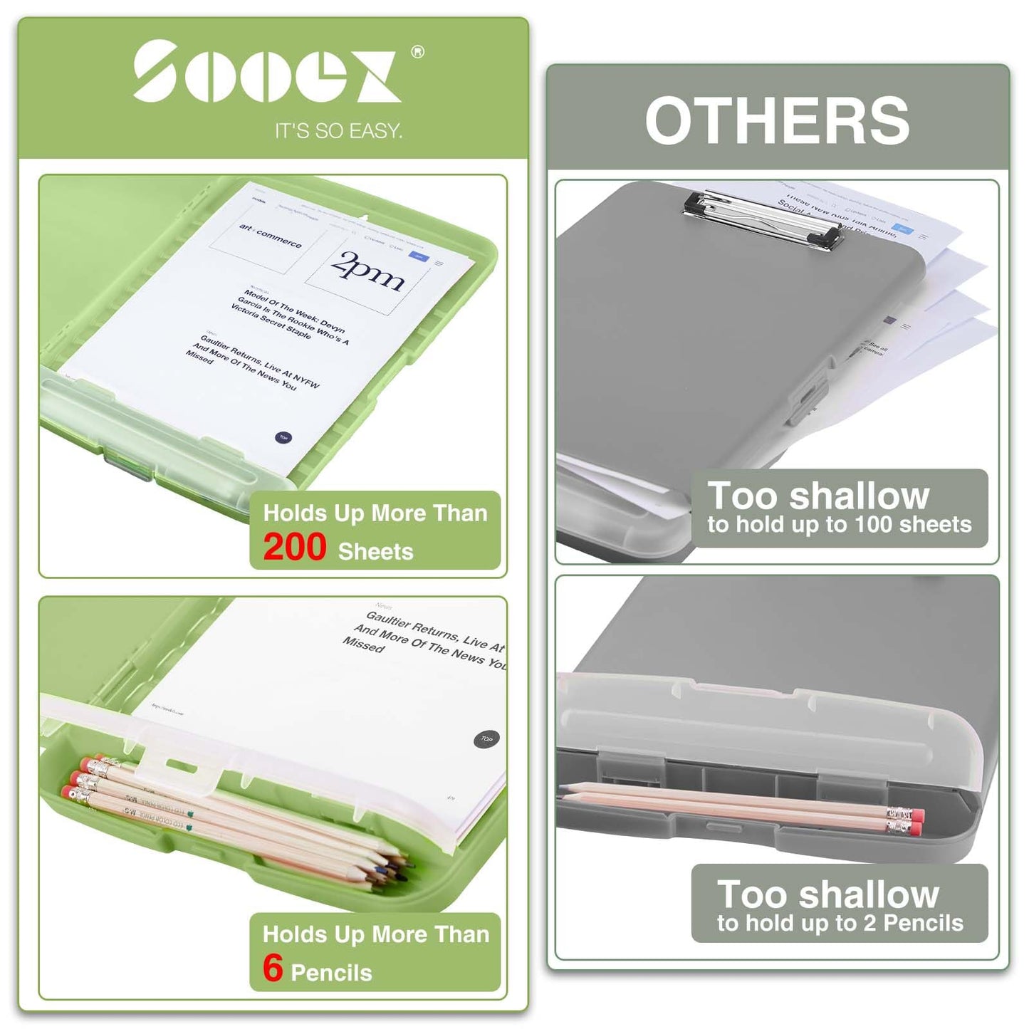 Sooez Clipboards with Storage, High Capacity Clip Boards 8.5x11 with Storage, Heavy Duty Nursing Clipboard Folder, Plastic Clipboard with Pen Holder for Women Teachers Work, School & Office Supplies