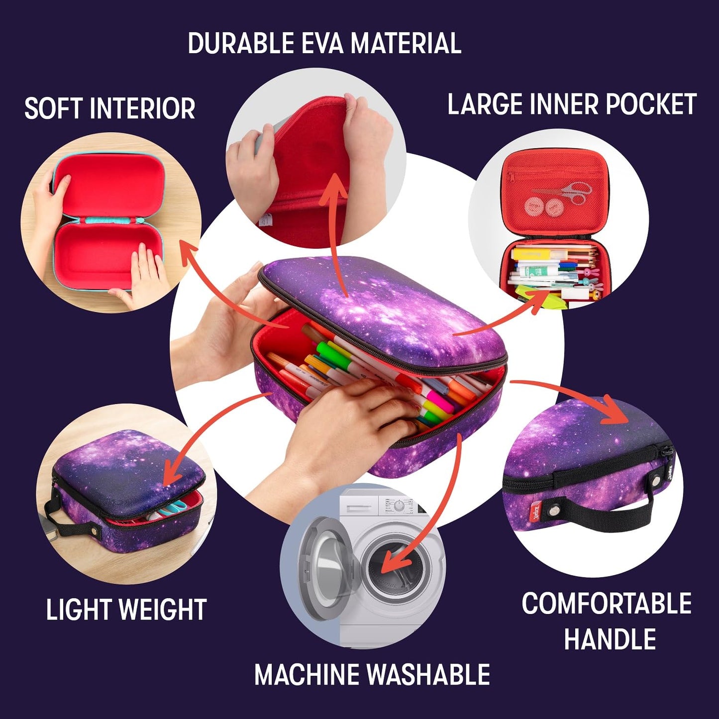 ZIPIT Jumbo Pencil Case for Girls, Cute Pencil Box for School, Large Capacity Stationery Organizer Box ,Purple Galaxy