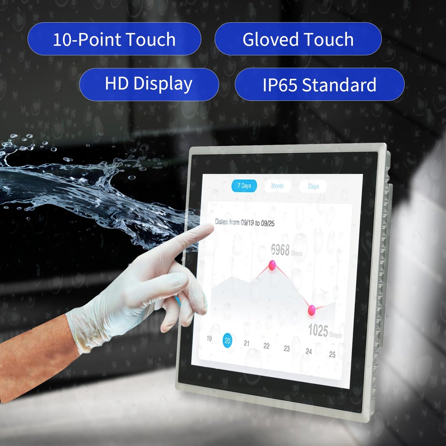 TouchWo 12.1 inch Industrial Embedded Touchscreen Monitor, Capacitive Multi-Touch Screen Industrial Front IP65 Monitor Built-in Speakers, HD-MI in, USB, VGA, 16:10 1024x768 Display