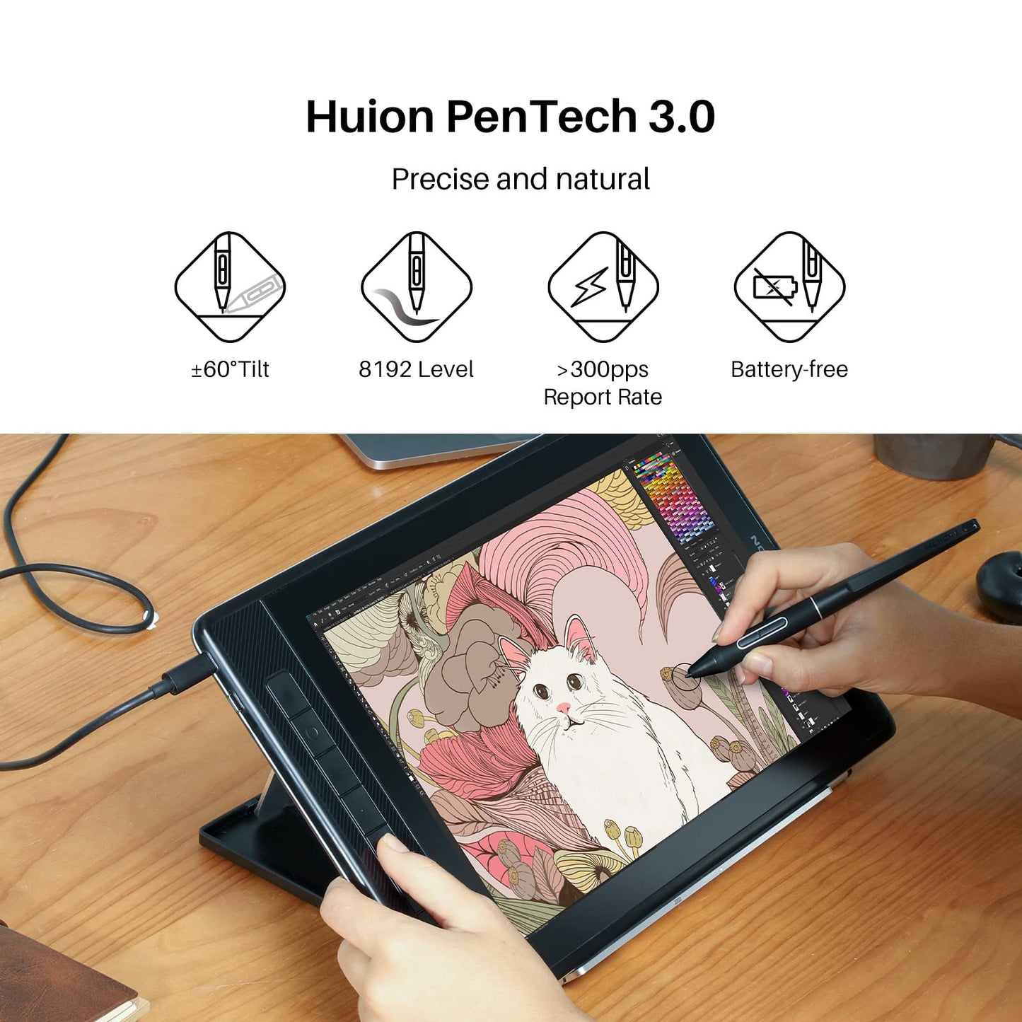 HUION Kamvas Pro 13 2.5K QHD+ Portable Drawing Tablet with Screen | 13.3 Inch, QLED Full Lamination, 99% Adobe RGB, Battery-Free PW517 Stylus for Professional Art & Design, Work with PC, Mac, Android