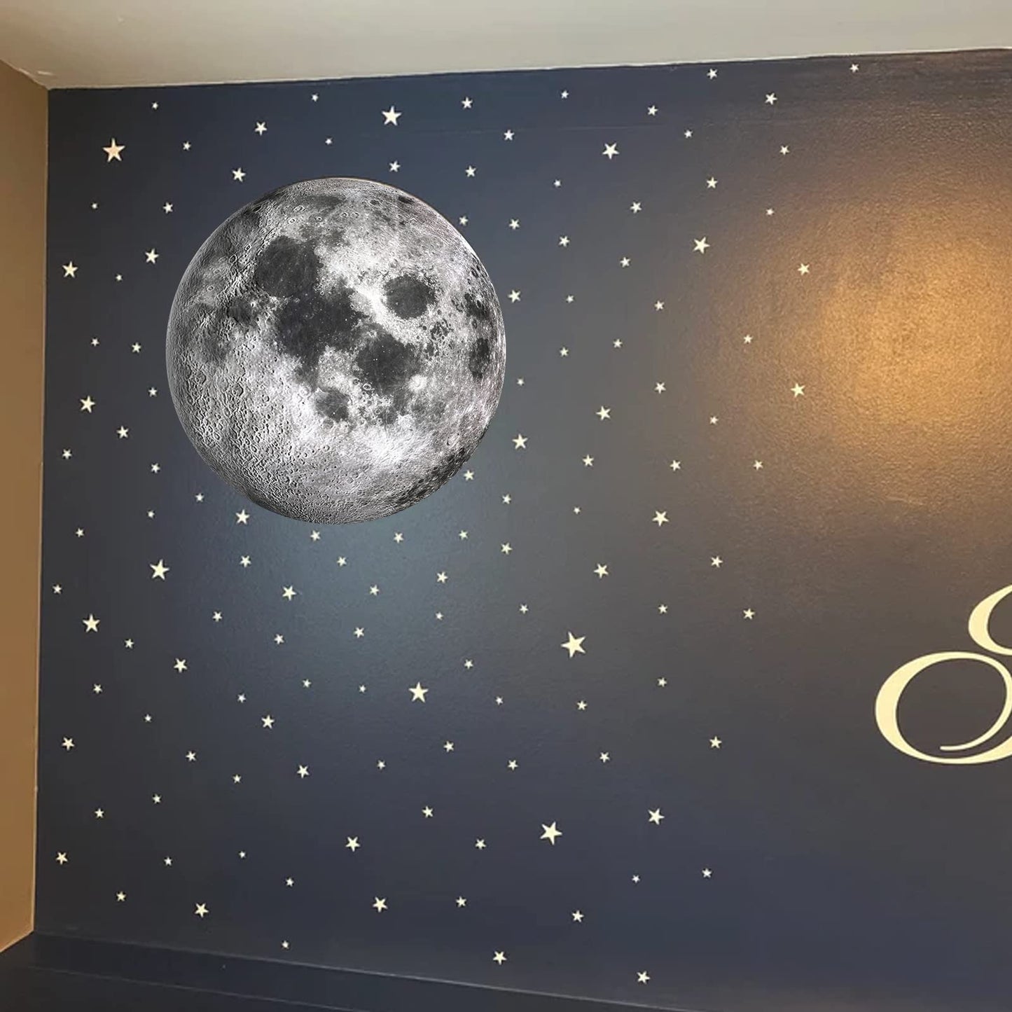 Moon Wall Stickers, Full Moon Universe Space Wall Sticker, Large Size Planet Wall Decal, Space Wall Decor for Bedroom Classroom Playroom Nursery Birthday Gift Idea