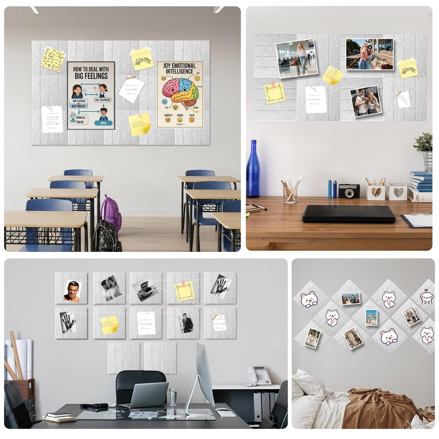 Large Felt Bulletin Board 59" x 35.5" 15 Pack Self-Adhesive Modular Felt Tiles, Cork Board Alternative for Wall, Acoustic Soundproof Panels for Home Office Classroom Decor with 50 Push Pins (Grey)