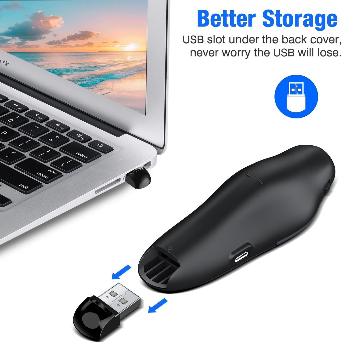 DinoFire Presentation Remote, RF 2.4GZ Rechargeable USB Slide Clicker for Powerpoint Presentation Presenter for Laptop/Computer/MAC
